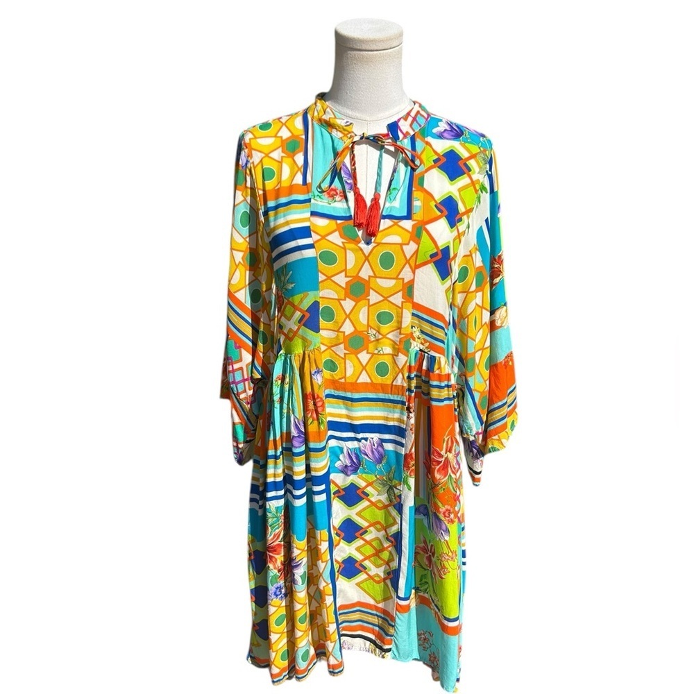 Johnny Was Mixi Short Kaftan Mini Dress Kimono Sleeves Beach Boho Tassels Small - Picture 3 of 14